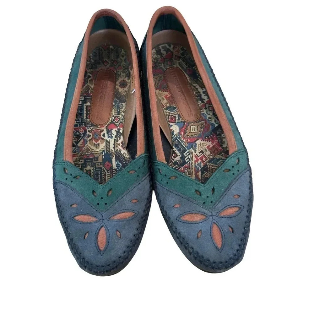 Hush Puppies 50221 Blue Leather Slip On Moccasin‎ Flats Women's Size 10
